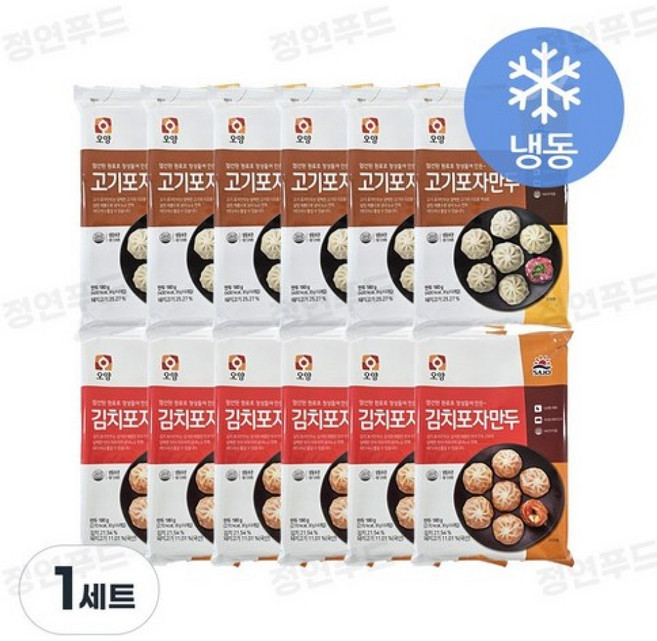 [정연푸드] 사조오양 포자만두 (고기+김치 반반) (PC방 간식 야식 전자레인지 간편조리), 12개, 180g