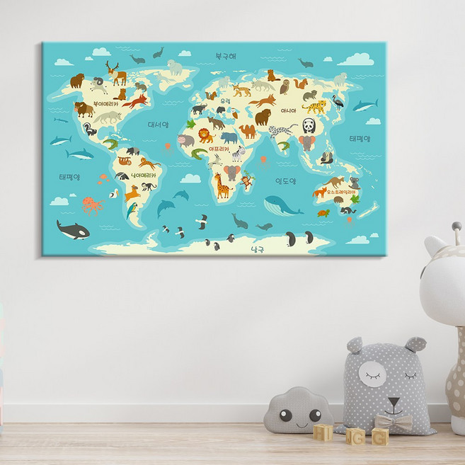 [인메이블] 세계지도 18종 동물 일러스트 리무버블 포스터 유아용 아이방 인테리어, 03.MAP-5대양7대주(한글)