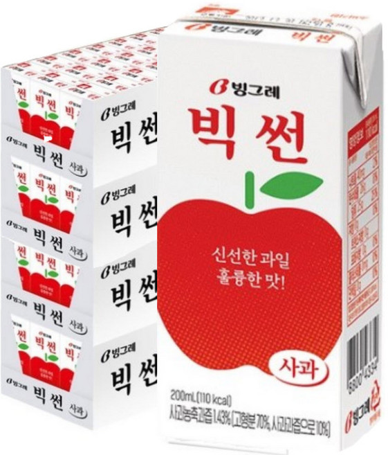 빙그레 빅썬 사과 주스, 200ml, 96개