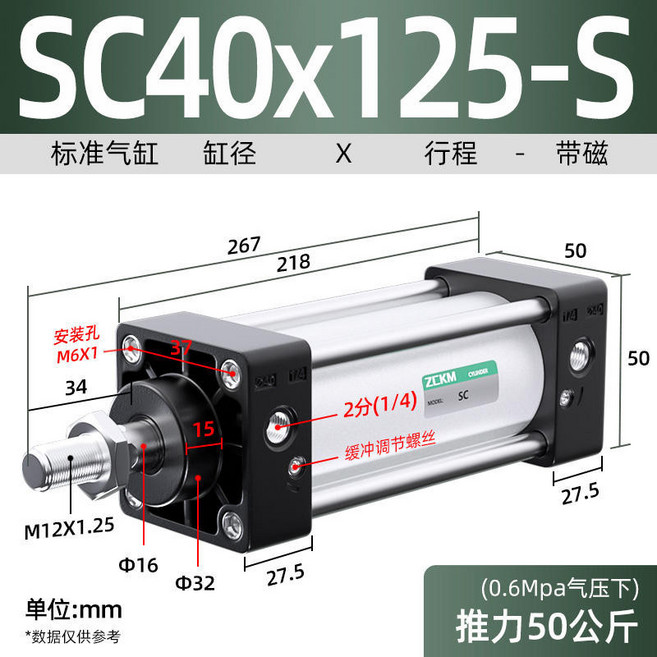 SC氣缸 標準SC40*125-S, 1個, SC40*125-S