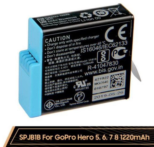 고프로 히어로 4 5 6 78 용 교체 카메라 배터리 히어로 11 히어로 9 히어로 10 히어로 8 히어로 7 히어로 6 히어로 5 히어로 4 배터리, SPJB1B, 1개