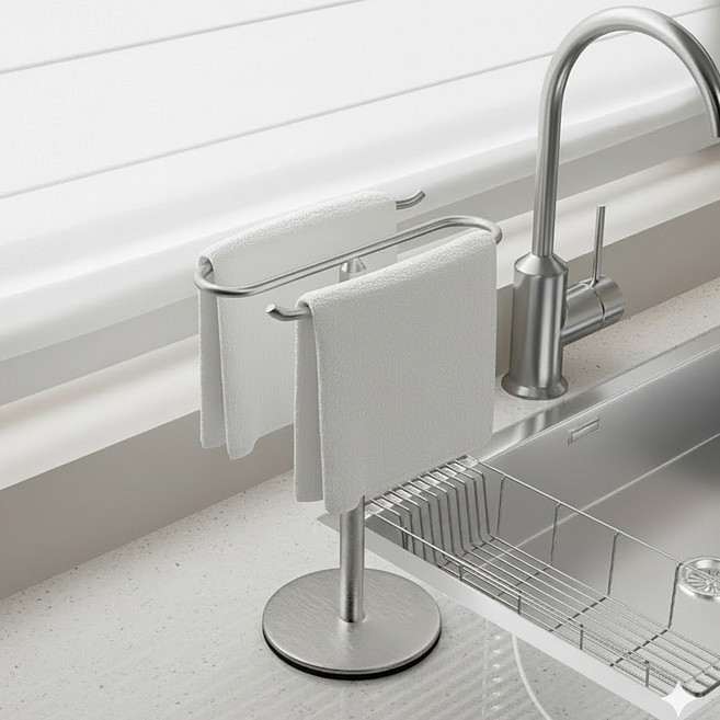유얼홈 스텐304 행주건조대 주방 싱크대 행주 걸이 수세미 수건 거치대 꽂이 수납, 실버