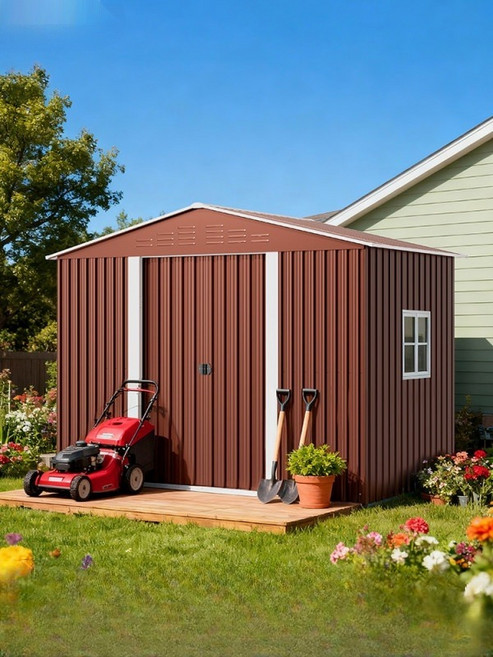 농막창고 야외 조립식 소형 간이 창고 정원 농기구 다용도 수납, 업그레이드 브라운A 이중경사