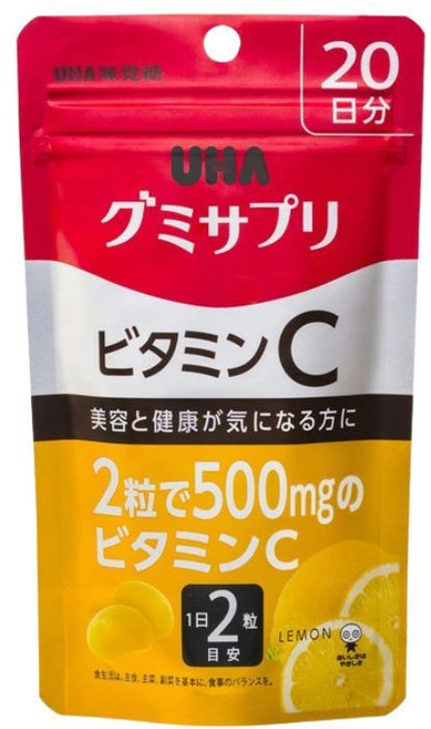 UHA 味覺糖 維他命軟糖 葉黃素 鐵 葉酸 日本維生素 咀嚼軟糖, 1個, 成人-維他命C軟糖, 40顆
