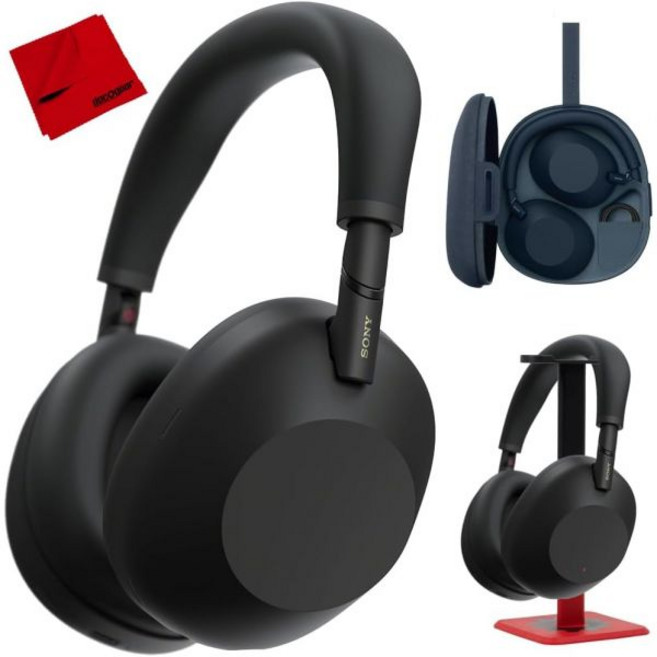 Sony 헤드폰 이어폰 헤드셋 무선 소니 WH-1000XM6 최고의 노이즈 캔슬링 블랙 번들과 데코 기어 프로 오디오 스탠드 매트 블랙/레드, Jet