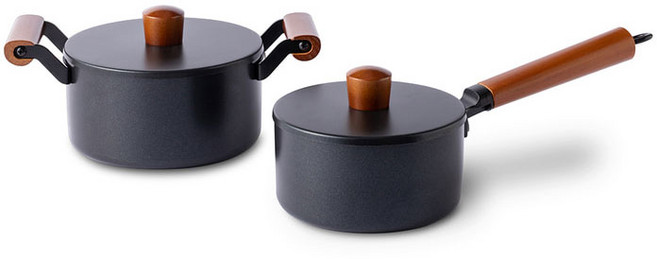 블랙 우드핸들 인덕션 호환 IH 스텐 냄비 2종세트(편수16cm+양수18cm), 1개