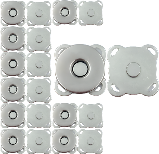 지노 사방 자석 단추 18mm, 10개, 실버