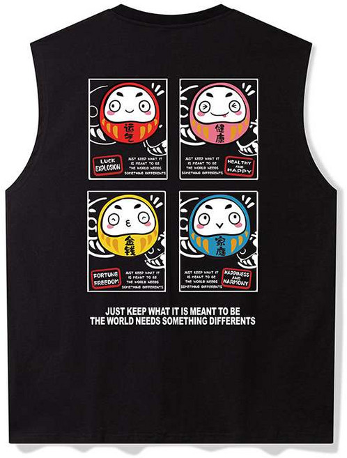 남성 민소매 나시티 오버핏 다루마 캐릭터 티셔츠