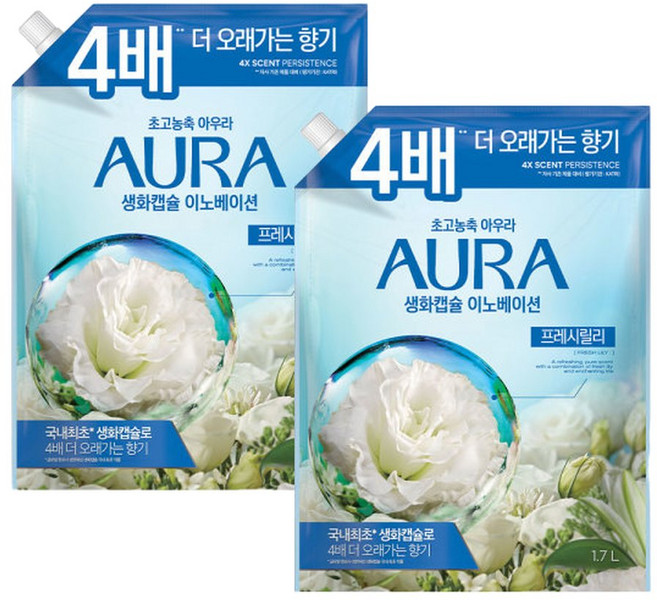 아우라 생화캡슐 초고농축 섬유유연제 리필1.7L 피오니로즈 X 2개 .
