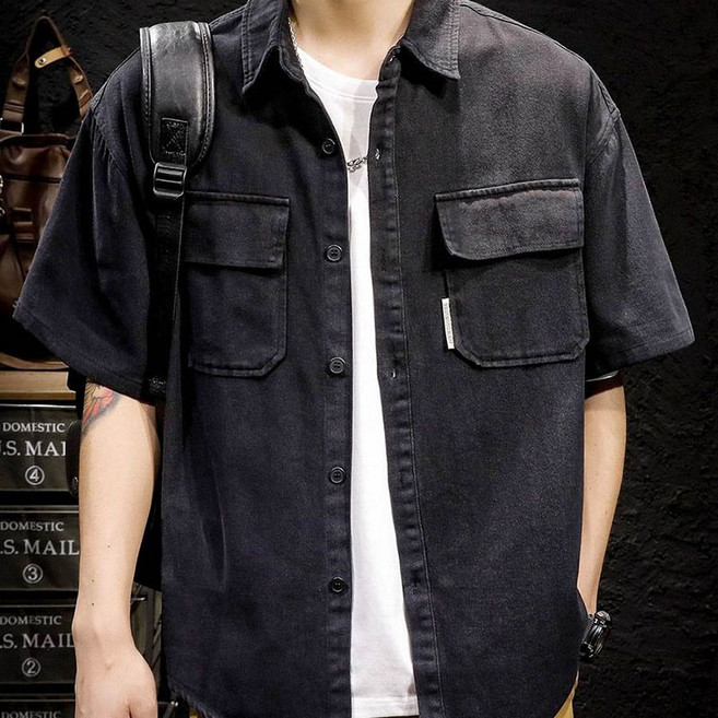 AOKADA남성 여름 빈티지 루즈핏 빅사이즈 순면 반팔 셔츠