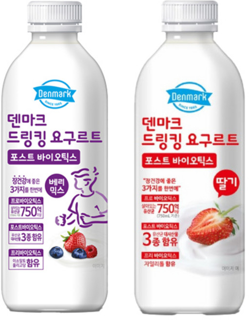 덴마크 드링킹요구르트 750mL 베리믹스4+딸기4/총8개/대용량/냉장무배, 8개