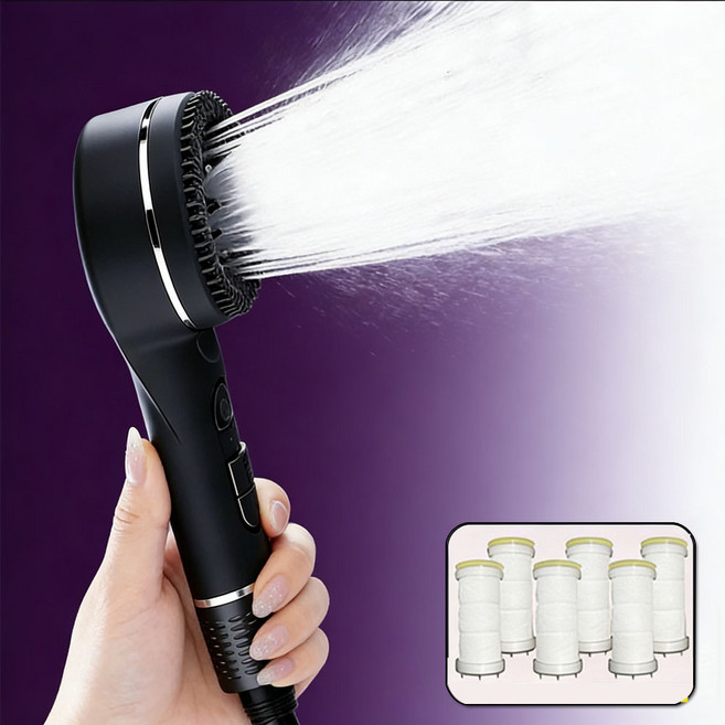 홈럭스 수압상승 고압보장 필터 샤워기헤드, 블랙, 1개