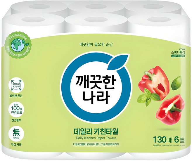 깨끗한나라 데일리 키친타올, 130매, 6개