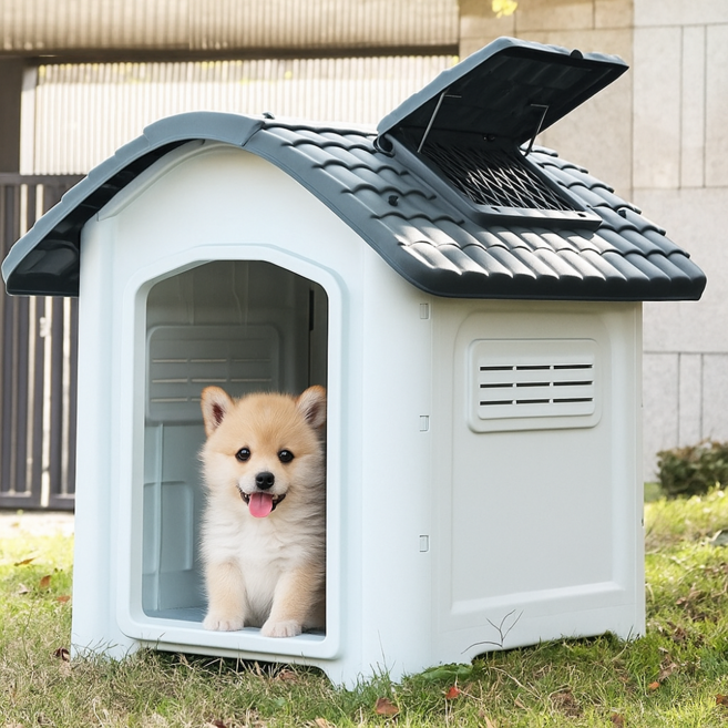 아인스 애견하우스 강아지집 대형견집 야외 실외 마당 케이지, 1개, 그레이