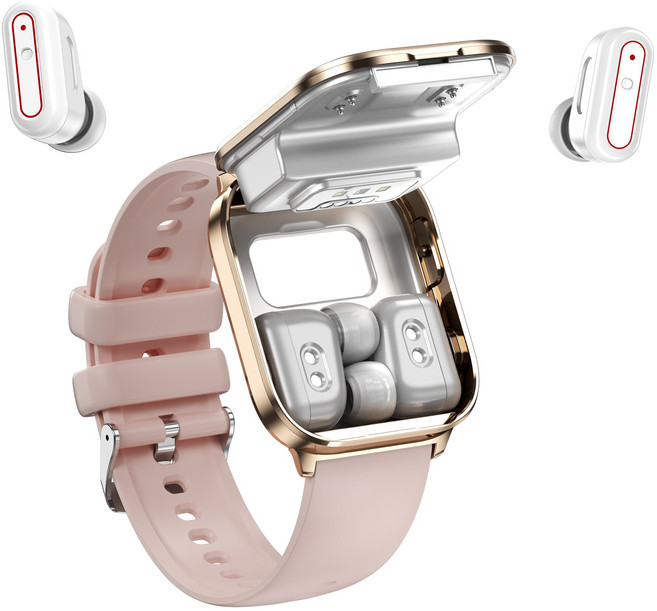 새로운 TWS 블루투스 이어폰 스마트워치 일체형입니다., 골드