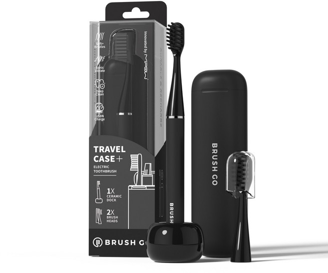 MIPOW BRUSH GO i4 울트라 슬림 음파 전동칫솔 | 여행용 충전 칫솔 | 브러시 헤드 2개 포함 | 슬림하고 가벼운 전동칫솔, 1세트, black, CI-900S