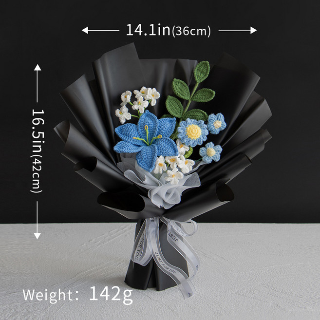 手工針織向日葵花束禮物, 百合勿忘我混搭, 1個
