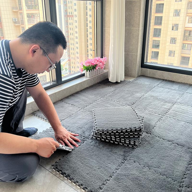 퍼즐 방수 퍼즐매트 조립식 두꺼운 애견용 놀이방 벨벳, 1개, 그레이