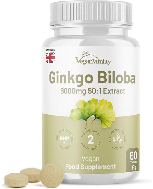 영국 비건 바이탈리티 Vegan Vitality Ginkgo Biloba 징코 빌로바 6 000mg, 6개