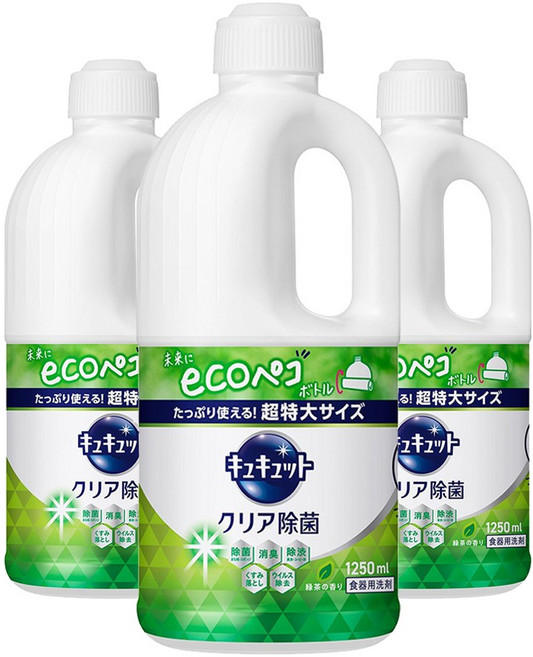 큐큣토 클리어 주방세제 녹차향 리필용, 1.25L, 3개