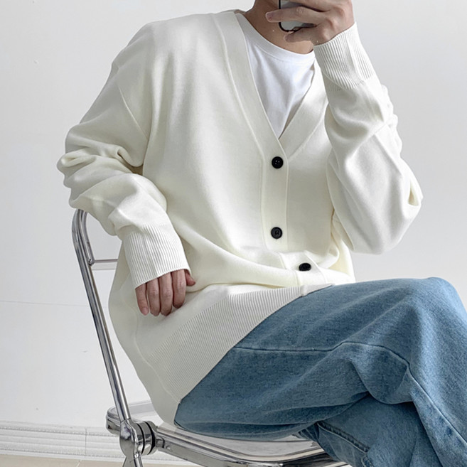 오마보이 남자 베이직 무지 실켓니트 박스 가디건