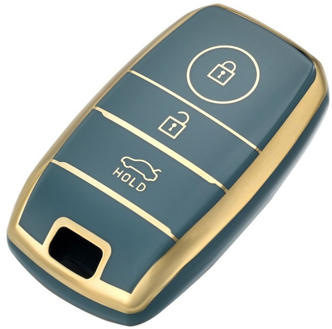 OFFCURVE TPU 기아 자동차 엣지라인 3버튼 모닝 레이 풀커버 스마트키 적용 키케이스 키홀터 +열쇠고리+번호판 다양한 컬러, 블루 골드