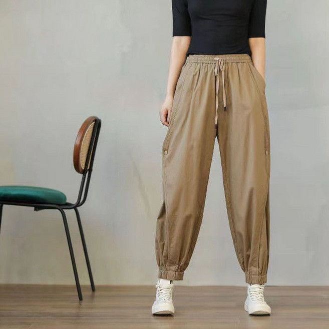 ORZQU 순면 카고 바지 여성 배기 팬츠 여름 얇은 조거 팬츠 캐주얼 트레이닝 바지