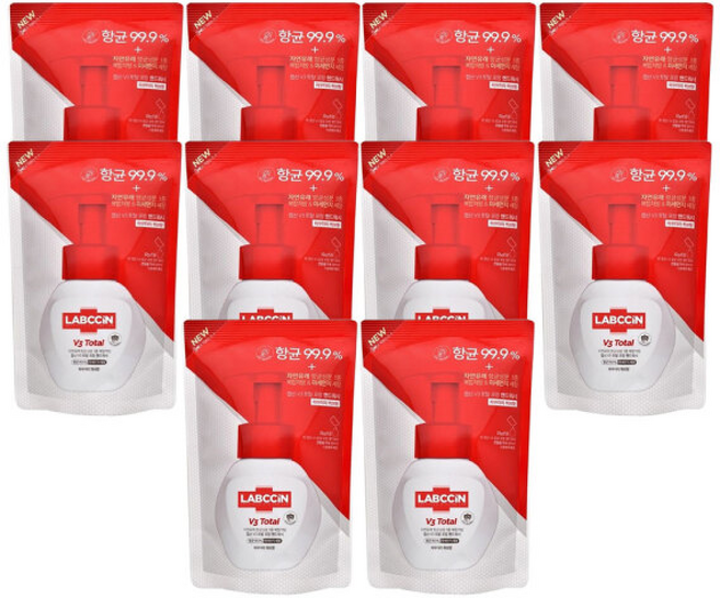 애경 랩신V3 토탈 포밍 핸드워시 리필, 200ml, 10개