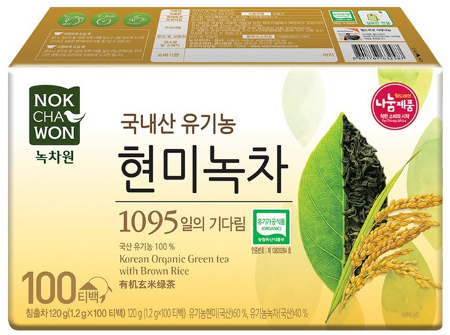 녹차원 국내산 유기농 현미녹차 티백, 1.2g, 100개입, 1개