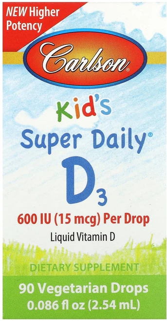건강챙기세요 Carlson 어린이용 Super Daily® D3 15mcg(600IU) 2.54ml(0.086fl oz) 백살까지오래오래 - 쿠팡