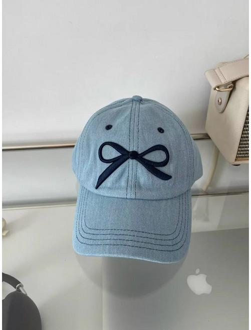 蝴蝶結牛仔刺繡棒球帽 藍色 遮陽帽