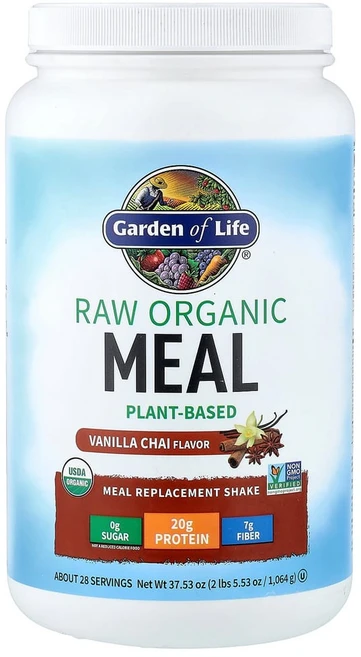 Garden of Life (가든 오브 라이프) RAW 유기농 식사 셰이크 & 대용식 바닐라 스파이스드 차이 907g(2lbs 2oz), 2 파운드, 1개, 907g - 쿠팡