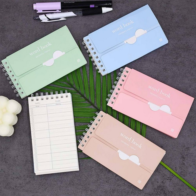 반반 영어 단어장 미니 노트 일본어 공책 암기 카드 2분할 메모 영단어 단어 암기장 작은 스프링 정리 수첩, 1개, 그린