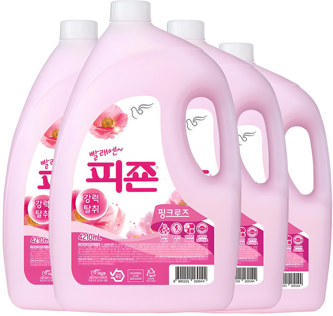 피죤 레귤러 섬유유연제 핑크로즈 본품, 4.21L, 4개