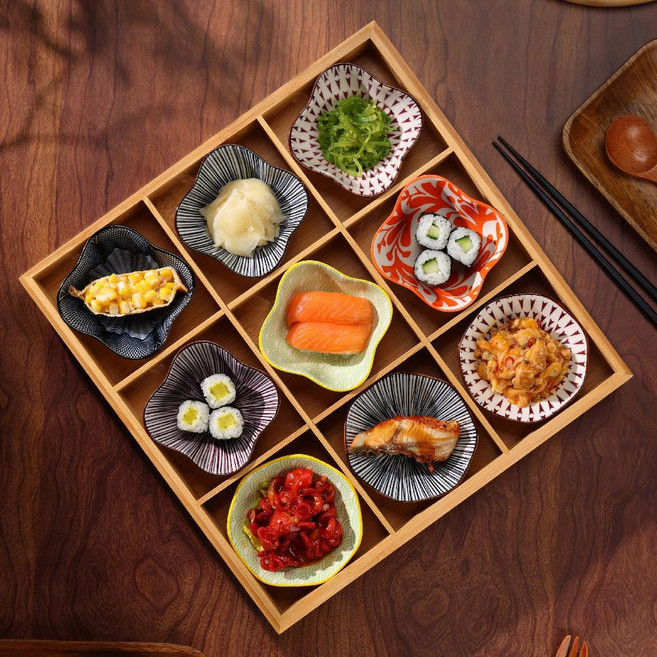 일본식 구절판 식기세트 유럽풍 식기 도자기 리조또, 4 9 그리드+9 꽃 나비 접시, 1개