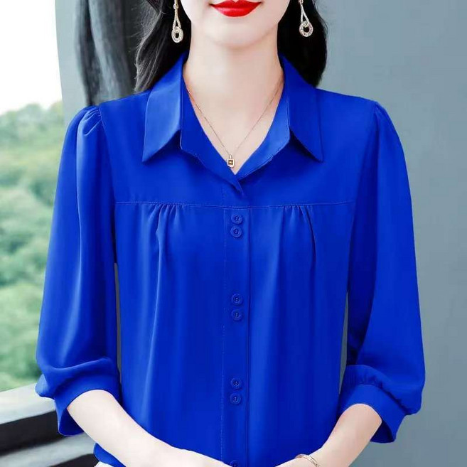 FANSYLI 중년엄마 블라우스 빅사이즈 봄가을 7부소매 여성 데일리룩 모던 오피스룩 셔츠 WY2604A06