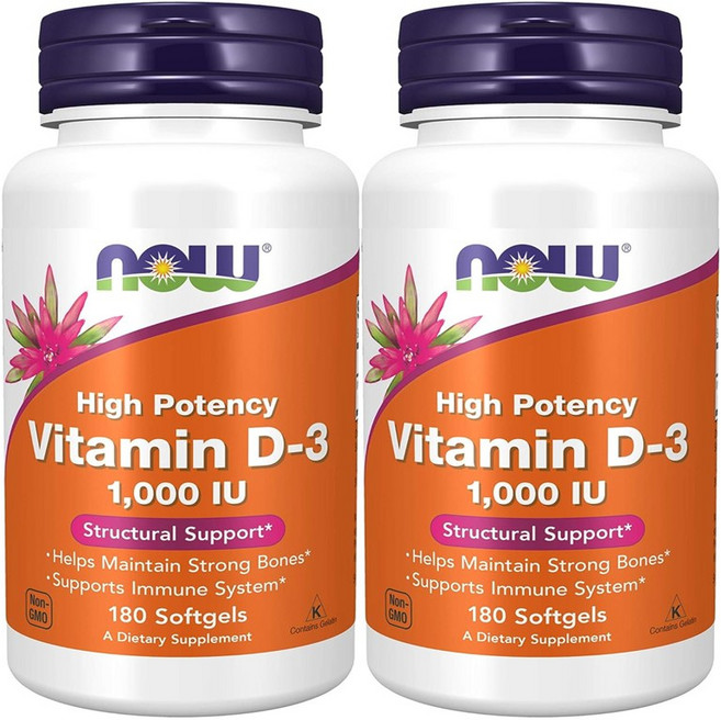 Now Foods 비타민 D-3 1000IU 소프트젤, 360정, 3개