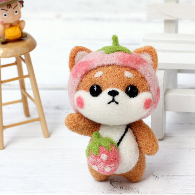 양모펠트 DIY키트 니들펠트 인형 공예 만들기 애착인형, 07_핑크딸기시바, 1개