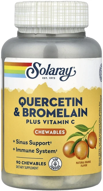 Solaray 퀘르세틴 및 브로멜라인 플러스 비타민C 츄어블 천연 오렌지 츄어블 90정, 1개 - 쿠팡
