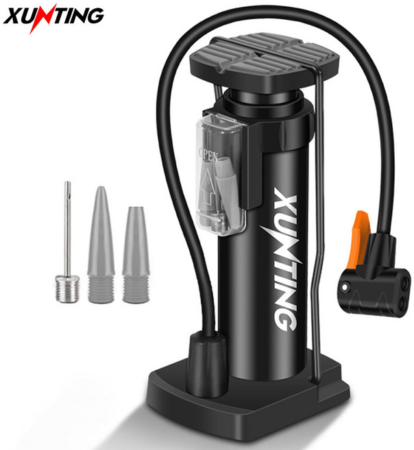 자전거에어펌프 Xunting 고압 자전거 펌프 AV FV 휴대용 공기 팽창기 발 자전거 MTB 펌프 액세서리 140PSI, Black, 1개