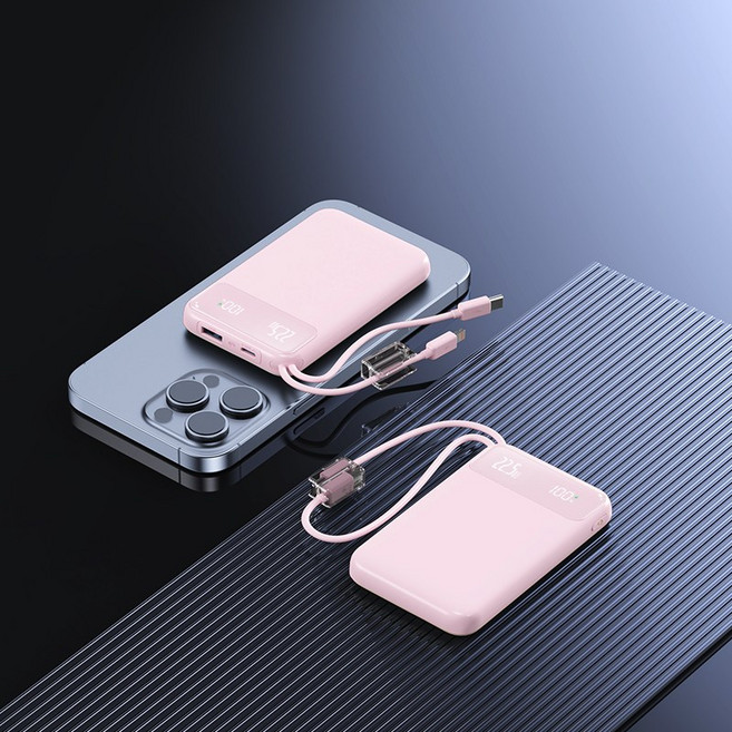 GoaTa 22.5w 초고속충전 보조배터리 20000mAh케이블 일체형 휴대용 보조배터리 항공 기준에 부합하, 핑크색, 20000mAh