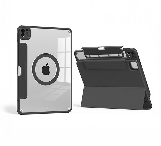 磁吸式帶筆槽透明硬殼保護套, 黑色-iPad 7/8/9th 10.2, 1個