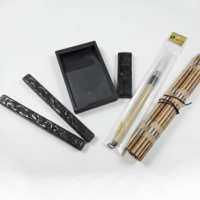 학생 플라스틱 벼루+먹+붓+문진 세트 학생플라스틱 벼루, 1개