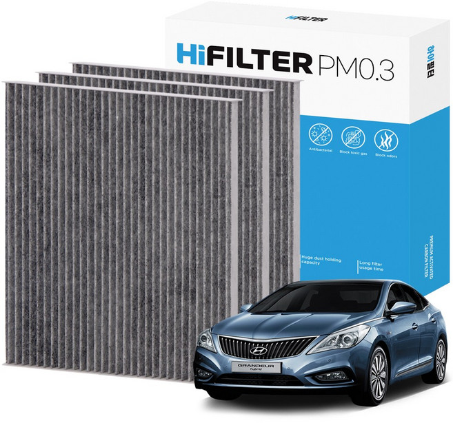 2+1 하이필터 PM1.0 활성탄 자동차 에어컨필터 현대, 3개, 그랜저 HG HEV (5세대) H10B102