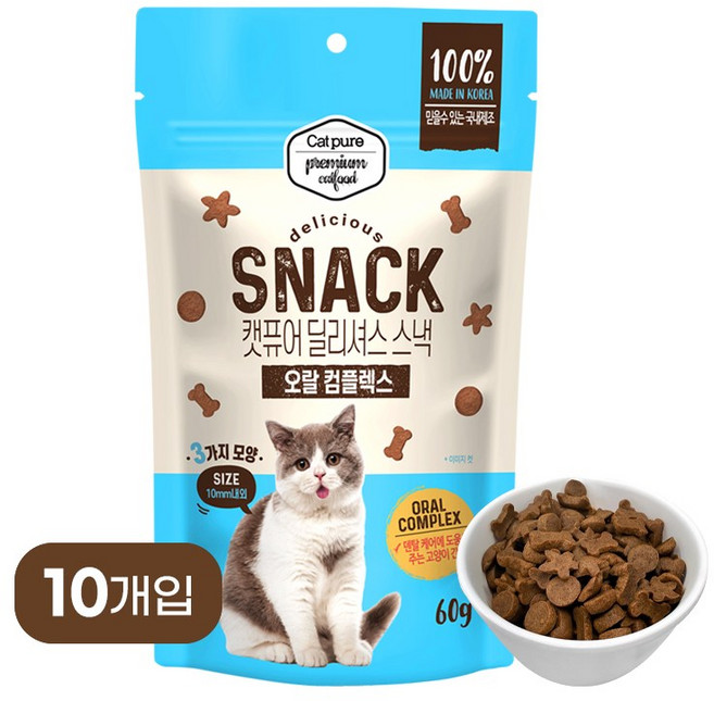 캣퓨어 고양이 딜리셔스 스낵, 10개, 60g, 오랄컴플렉스