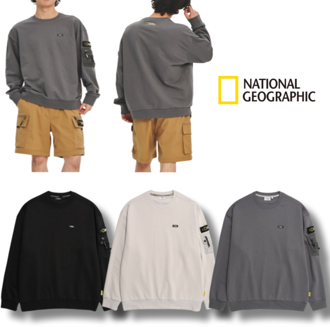 (정품)내셔널지오그래픽 소매 포켓 세미 오버핏 맨투맨 남여공용 티셔츠 이너 긴팔 간절기 봄 가을 커플티 커플옷 커플맨투맨