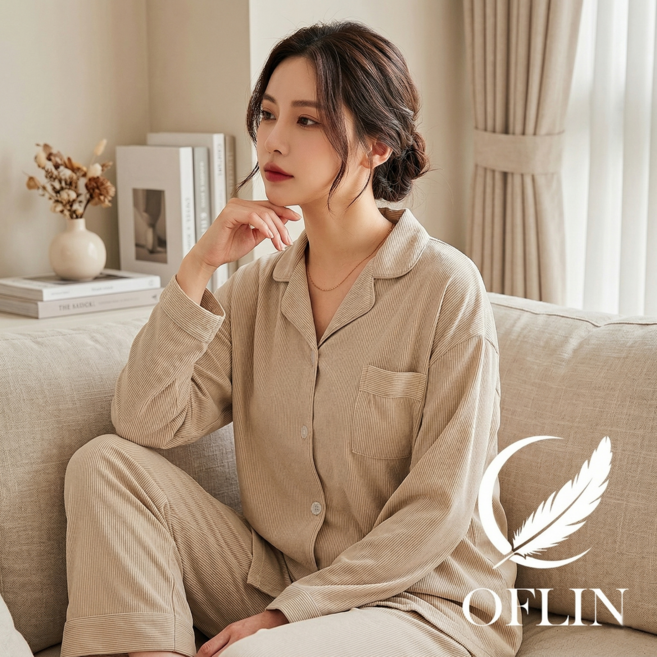 오블린 여성 잠옷 파자마 상하의 세트 홈웨어 스트라이프