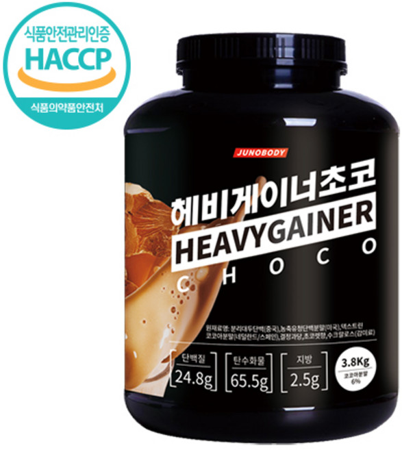 [주노바디] 헤비게이너 초코맛 2kg 체중증가 쉐이크 벌크업단백질 헬스보충제 해썹인증, 3.8kg, 3.8kg, 헤비게이너 초코, 1개