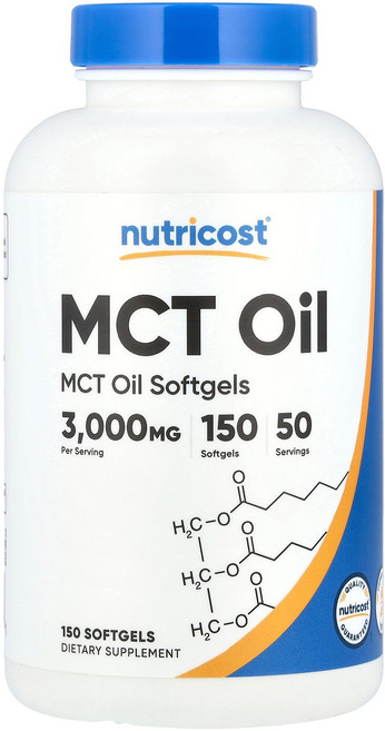 Nutricost 뉴트리코스트 MCT 오일 1000mg 150 소프트젤 영양제 건강보조식품, 1, 상세페이지 참조
