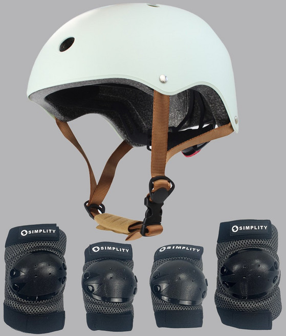 심플리티 유아 헬멧 보호대 세트 킥보드 자전거, 페일 민트+보호대, 1개